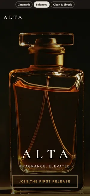 The first screen of the ALTA Parfum example site (The Balanced) on a phone