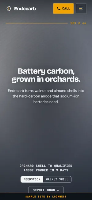 The first screen of the Endocarb Materials example site (The Materials Lab) on a phone