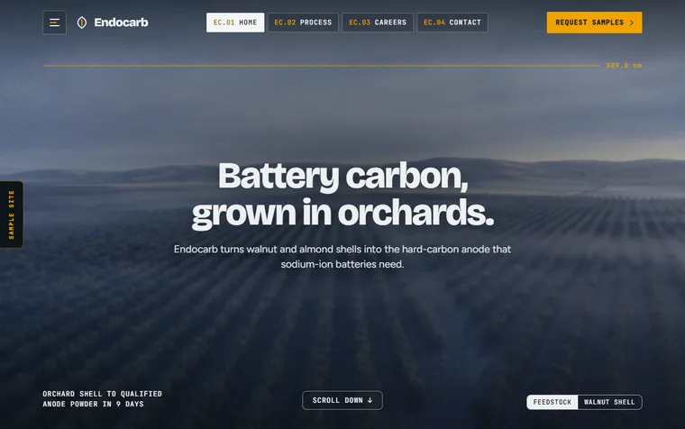 The first screen of the Endocarb Materials example site (The Materials Lab) on a desktop