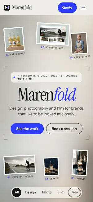 The first screen of the Marenfold example site (The Light Table) on a phone