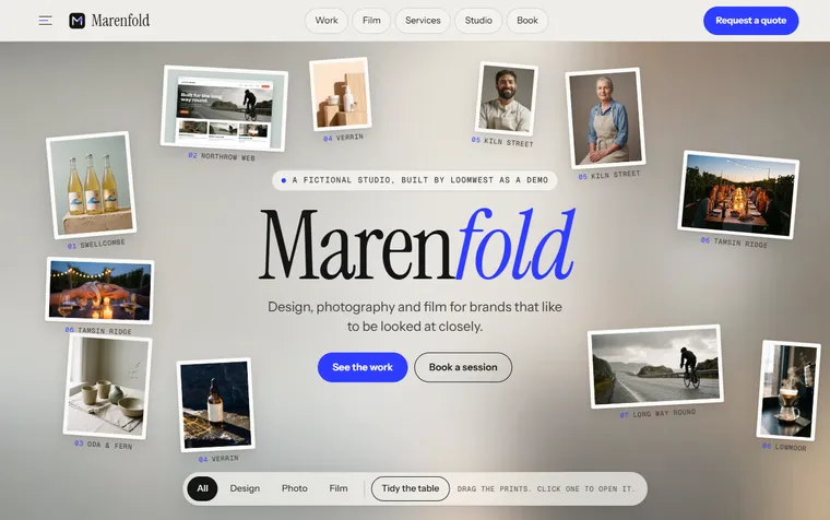 The first screen of the Marenfold example site (The Light Table) on a desktop