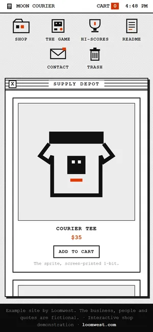 The first screen of the Moon Courier example site (The Desktop) on a phone
