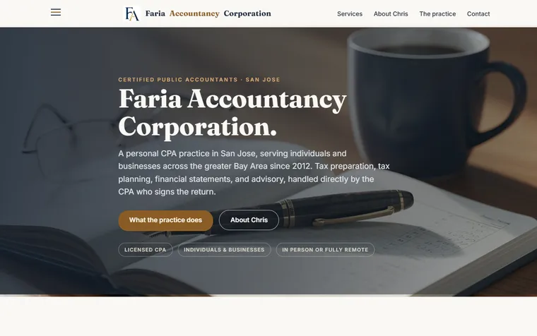 The first screen of fariacpas.com on a desktop