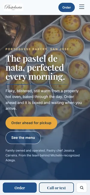 The first screen of pasteladega.com on a phone