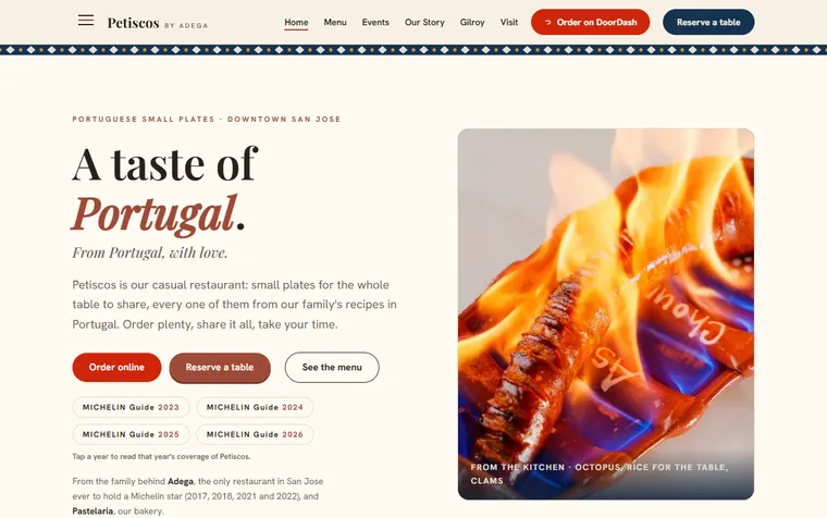 The first screen of petiscosadega.com on a desktop