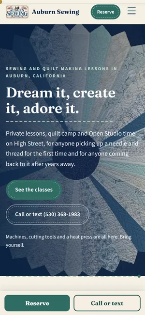 The first screen of sewauburn.com on a phone